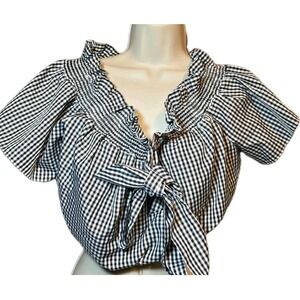 🖤🤍 Molly Green Women's Gingham Crop‎ Top Sz M – Off-the-Shoulder Black & White